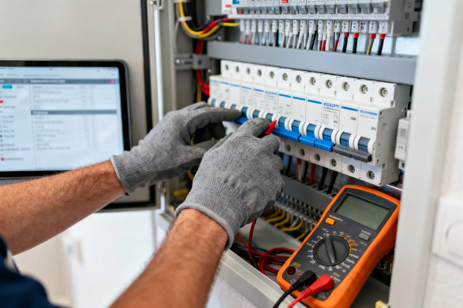 Contrôle d'un tableau électrique dans le local technique d'un immeuble